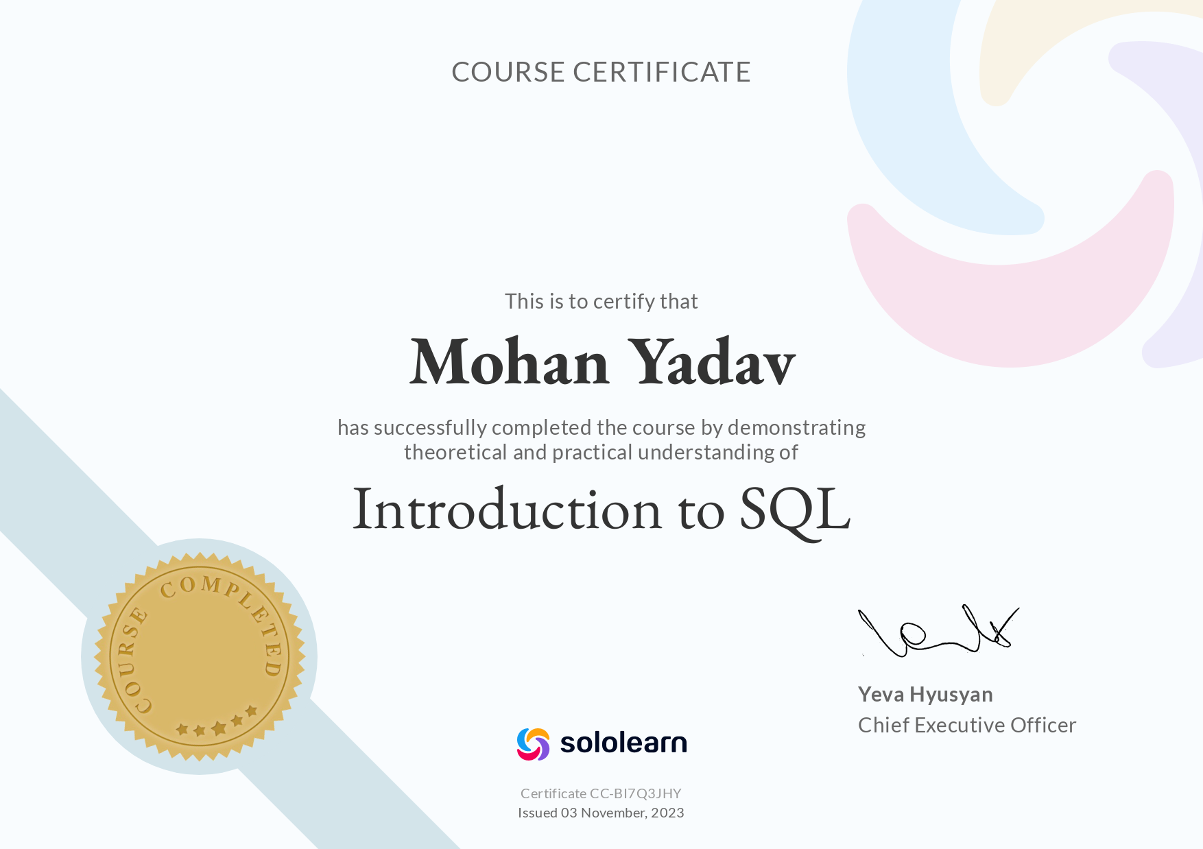 Sololearn SQL Certificate