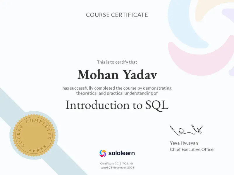 Sololearn SQL Certificate